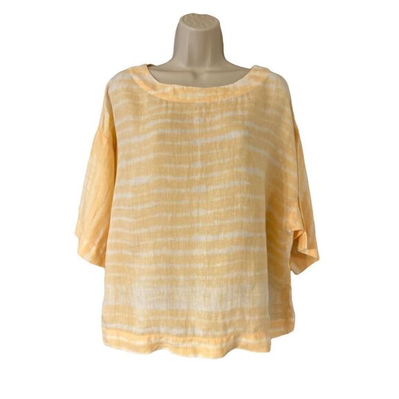 J. Jill Linen Tangerine yellow Shibori Dyed Kimono Linen Oversized Top Size XS - Picture 2 of 7
